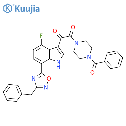 Piperazine,1-benzoyl-4-[[4-fluoro-7-[3-(phenylmethyl)-1,2,4-oxadiazol-5-yl]-1H-indol-3-yl]oxoacetyl]- structure