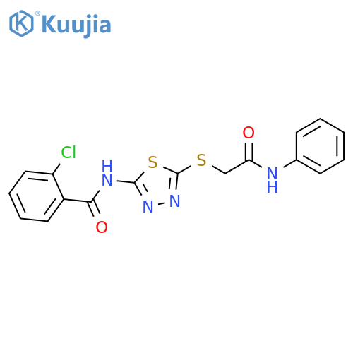 2-chloro-N-(5-{(phenylcarbamoyl)methylsulfanyl}-1,3,4-thiadiazol-2-yl)benzamide structure