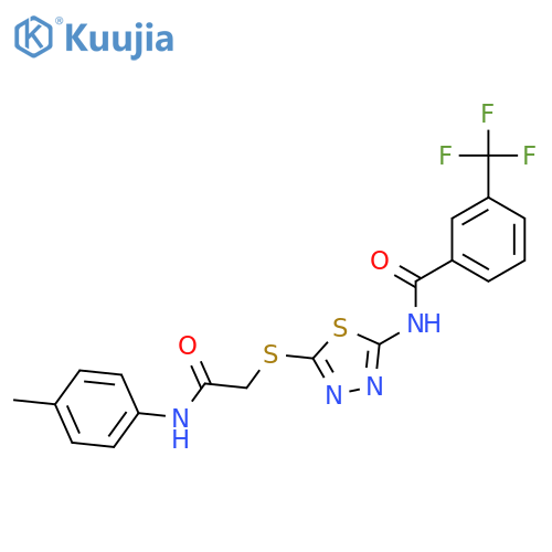 N-5-({(4-methylphenyl)carbamoylmethyl}sulfanyl)-1,3,4-thiadiazol-2-yl-3-(trifluoromethyl)benzamide structure
