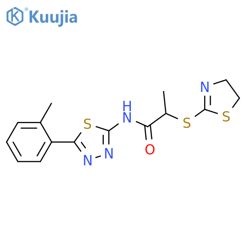 2-(4,5-dihydro-1,3-thiazol-2-ylsulfanyl)-N-5-(2-methylphenyl)-1,3,4-thiadiazol-2-ylpropanamide structure