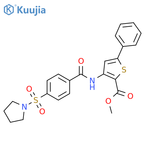 methyl 5-phenyl-3-4-(pyrrolidine-1-sulfonyl)benzamidothiophene-2-carboxylate structure