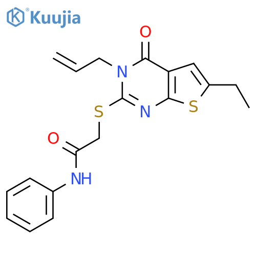 2-{6-ethyl-4-oxo-3-(prop-2-en-1-yl)-3H,4H-thieno2,3-dpyrimidin-2-ylsulfanyl}-N-phenylacetamide structure
