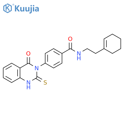 N-2-(cyclohex-1-en-1-yl)ethyl-4-(4-oxo-2-sulfanylidene-1,2,3,4-tetrahydroquinazolin-3-yl)benzamide structure