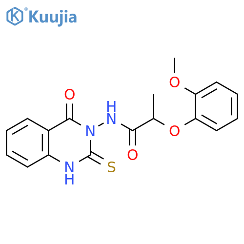 2-(2-methoxyphenoxy)-N-(4-oxo-2-sulfanylidene-1,2,3,4-tetrahydroquinazolin-3-yl)propanamide structure