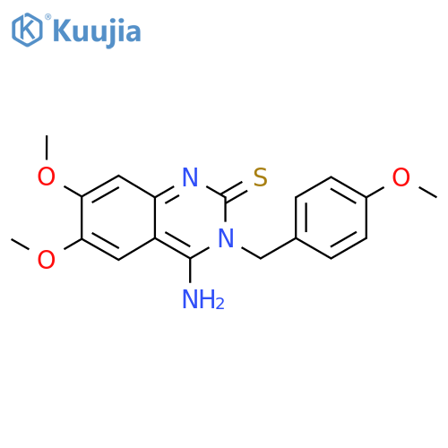 4-Imino-6,7-dimethoxy-3-[(4-methoxyphenyl)methyl]-1,2,3,4-tetrahydroquinazoline-2-thione structure