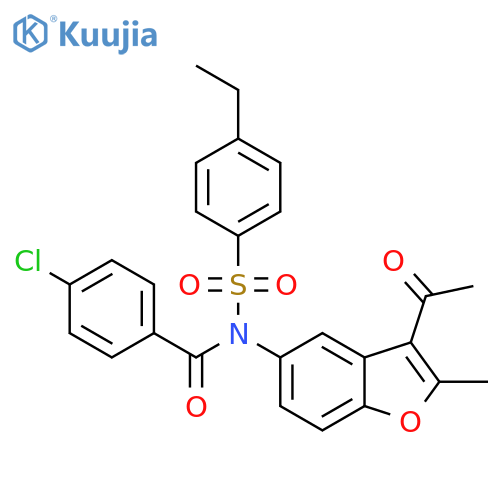 N-(3-acetyl-2-methyl-1-benzofuran-5-yl)-4-chloro-N-(4-ethylbenzenesulfonyl)benzamide structure