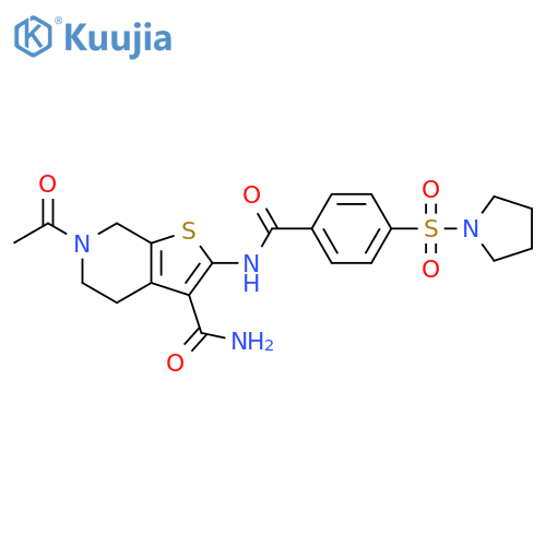 6-acetyl-2-[4-(pyrrolidine-1-sulfonyl)benzamido]-4H,5H,6H,7H-thieno[2,3-c]pyridine-3-carboxamide structure