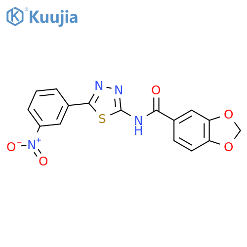 N-5-(3-nitrophenyl)-1,3,4-thiadiazol-2-yl-2H-1,3-benzodioxole-5-carboxamide structure