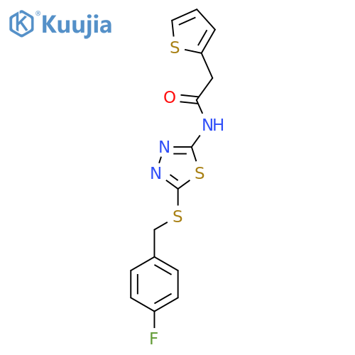 N-(5-{(4-fluorophenyl)methylsulfanyl}-1,3,4-thiadiazol-2-yl)-2-(thiophen-2-yl)acetamide structure