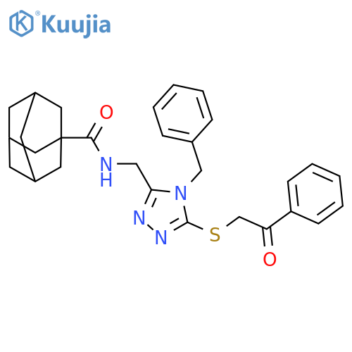 N-({4-benzyl-5-(2-oxo-2-phenylethyl)sulfanyl-4H-1,2,4-triazol-3-yl}methyl)adamantane-1-carboxamide structure