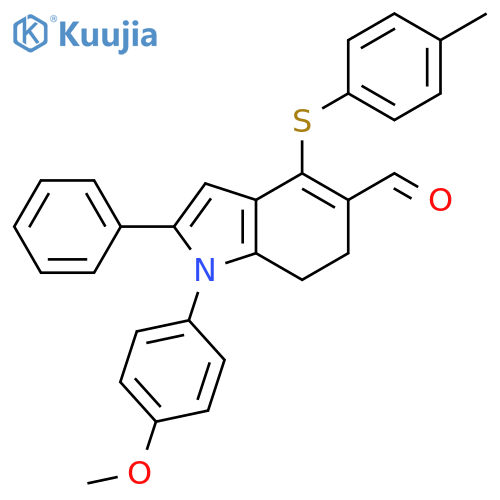 1H-Indole-5-carboxaldehyde, 6,7-dihydro-1-(4-methoxyphenyl)-4-[(4-methylphenyl)thio]-2-phenyl- structure