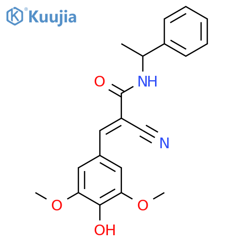 2-cyano-3-(4-hydroxy-3,5-dimethoxyphenyl)-N-(1-phenylethyl)prop-2-enamide structure