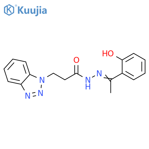 3-(1H-1,2,3-benzotriazol-1-yl)-N'-[(1E)-1-(2-hydroxyphenyl)ethylidene]propanehydrazide structure