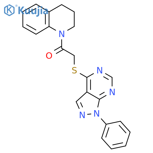 2-({1-phenyl-1H-pyrazolo3,4-dpyrimidin-4-yl}sulfanyl)-1-(1,2,3,4-tetrahydroquinolin-1-yl)ethan-1-one structure