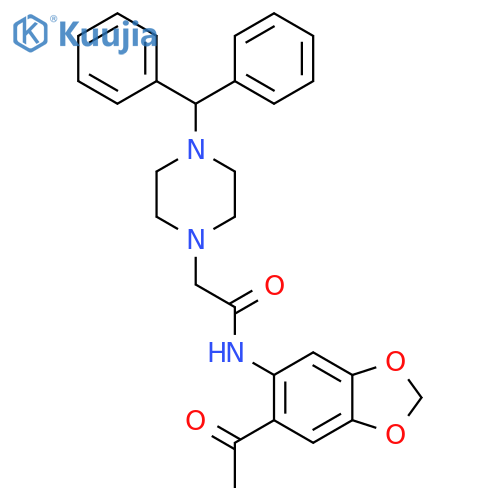 N-(6-Acetyl-1,3-benzodioxol-5-yl)-2-(4-benzhydrylpiperazin-1-yl)acetamide structure