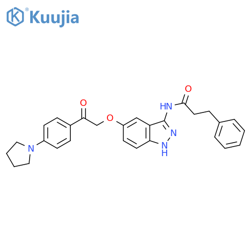 Benzenepropanamide,N-[5-[2-oxo-2-[4-(1-pyrrolidinyl)phenyl]ethoxy]-1H-indazol-3-yl]- structure