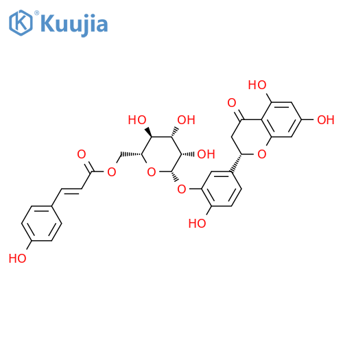 (2S)-5,7,3',4'-Tetrahydroxyflavanone 3'-(6-p-coumaroylglucoside) structure