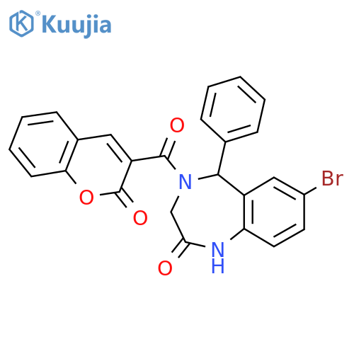 7-bromo-4-(2-oxo-2H-chromene-3-carbonyl)-5-phenyl-2,3,4,5-tetrahydro-1H-1,4-benzodiazepin-2-one structure