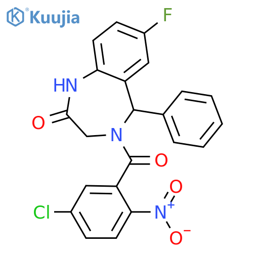 4-(5-chloro-2-nitrobenzoyl)-7-fluoro-5-phenyl-2,3,4,5-tetrahydro-1H-1,4-benzodiazepin-2-one structure