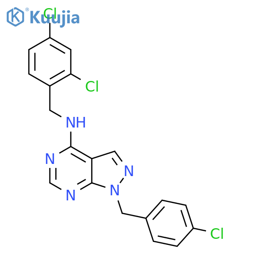 1-[(4-chlorophenyl)methyl]-N-[(2,4-dichlorophenyl)methyl]-1H-pyrazolo[3,4-d]pyrimidin-4-amine structure
