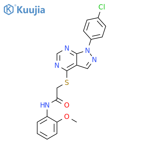 2-{1-(4-chlorophenyl)-1H-pyrazolo3,4-dpyrimidin-4-ylsulfanyl}-N-(2-methoxyphenyl)acetamide structure