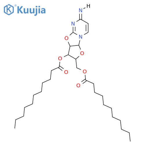 (6E)-6-imino-2-[(undecanoyloxy)methyl]-2,3,3a,9a-tetrahydro-6H-furo[2',3':4,5][1,3]oxazolo[3,2-a]pyrimidin-3-yl undecanoate structure