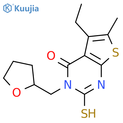 5-ethyl-6-methyl-3-[(oxolan-2-yl)methyl]-2-sulfanyl-3H,4H-thieno[2,3-d]pyrimidin-4-one structure