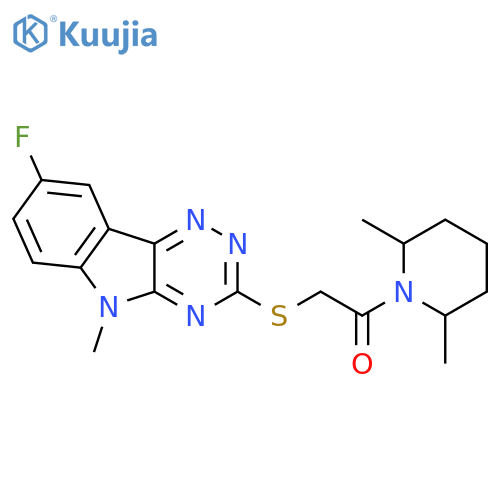 Piperidine, 1-[[(8-fluoro-5-methyl-5H-1,2,4-triazino[5,6-b]indol-3-yl)thio]acetyl]-2,6-dimethyl- (9CI) structure