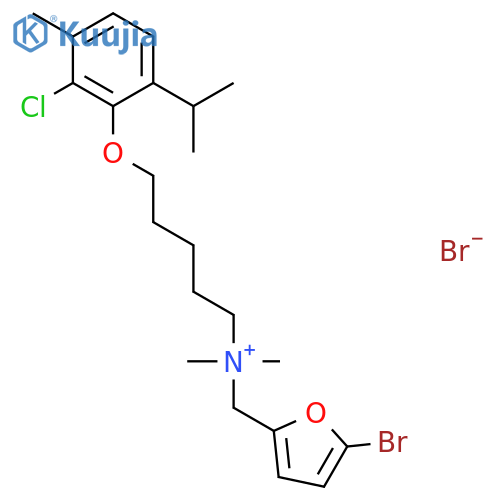 N-[(5-bromofuran-2-yl)methyl]-5-[2-chloro-3-methyl-6-(propan-2-yl)phenoxy]-N,N-dimethylpentan-1-aminium bromide structure