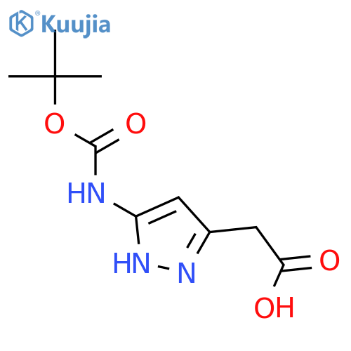 2-(3-{(tert-butoxy)carbonylamino}-1H-pyrazol-5-yl)acetic acid structure
