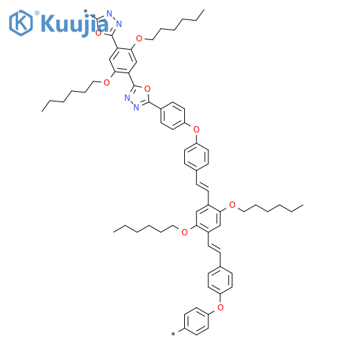 POLY[1,3,4-OXADIAZOLE-2,5-DIYL[2,5-BIS(HEXYLOXY)-1,4-PHENYLENE]-1,3,4-OXADIAZOLE-2,5-DIYL-1,4-PHENYLENEOXY-1,4-PHENYLENE-(1E)-1,2-ETHENEDIYL[2,5-BIS(HEXYLOXY)-1,4-PHENYLENE]-(1E)-1,2-ETHENEDIYL-1,4-PHENYLENEOXY-1,4-PHENYLENE] structure