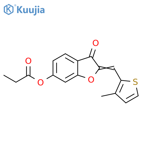 (2Z)-2-(3-methylthiophen-2-yl)methylidene-3-oxo-2,3-dihydro-1-benzofuran-6-yl propanoate structure
