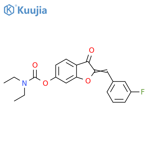 (2Z)-2-(3-fluorophenyl)methylidene-3-oxo-2,3-dihydro-1-benzofuran-6-yl N,N-diethylcarbamate structure