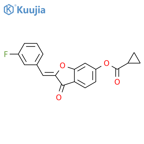 (2Z)-2-(3-fluorophenyl)methylidene-3-oxo-2,3-dihydro-1-benzofuran-6-yl cyclopropanecarboxylate structure