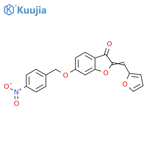 (2Z)-2-(furan-2-yl)methylidene-6-(4-nitrophenyl)methoxy-2,3-dihydro-1-benzofuran-3-one structure