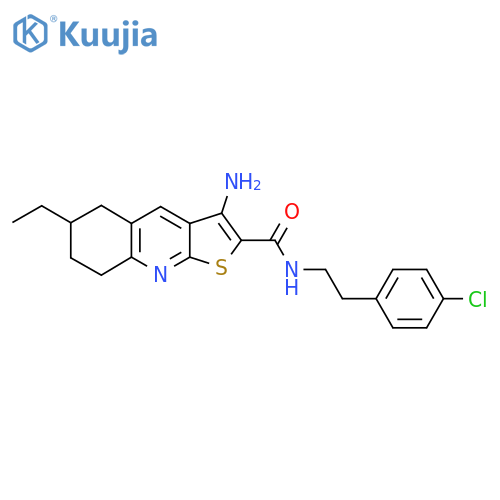 3-Amino-N-[2-(4-chlorophenyl)ethyl]-6-ethyl-5H,6H,7H,8H-thieno[2,3-b]quinoline-2-carboxamide structure