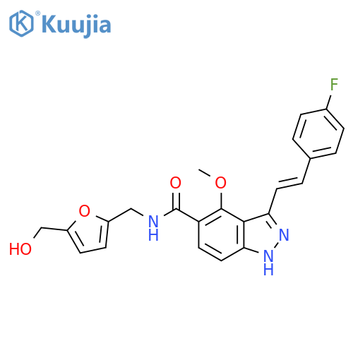 1H-Indazole-5-carboxamide,3-[(1E)-2-(4-fluorophenyl)ethenyl]-N-[[5-(hydroxymethyl)-2-furanyl]methyl]-4-methoxy- structure