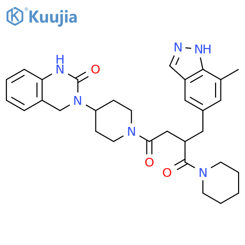 Piperidine,4-(1,4-dihydro-2-oxo-3(2H)-quinazolinyl)-1-[3-[(7-methyl-1H-indazol-5-yl)methyl]-1,4-dioxo-4-(1-piperidinyl)butyl]- structure