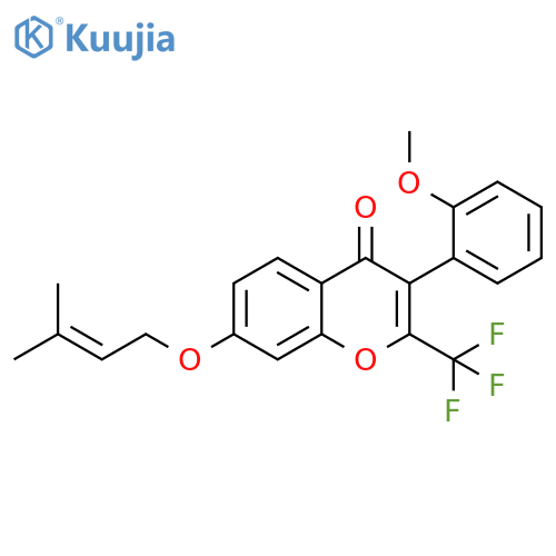3-(2-methoxyphenyl)-7-(3-methylbut-2-en-1-yl)oxy-2-(trifluoromethyl)-4H-chromen-4-one structure