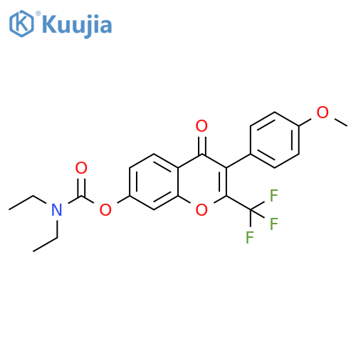3-(4-methoxyphenyl)-4-oxo-2-(trifluoromethyl)-4H-chromen-7-yl N,N-diethylcarbamate structure
