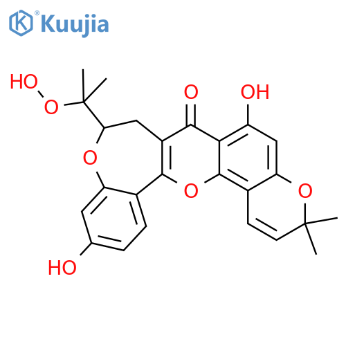 3H,7H-Pyrano[2',3':7,8][1]benzopyrano[3,2-d][1]benzoxepin-7-one,8,9-dihydro-9-(1-hydroperoxy-1-methylethyl)-6,12-dihydroxy-3,3-dimethyl- structure
