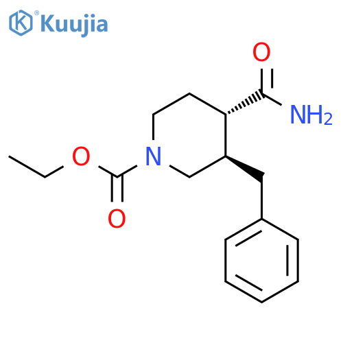 1-Piperidinecarboxylic acid, 4-(aminocarbonyl)-3-(phenylmethyl)-, ethylester, trans- structure