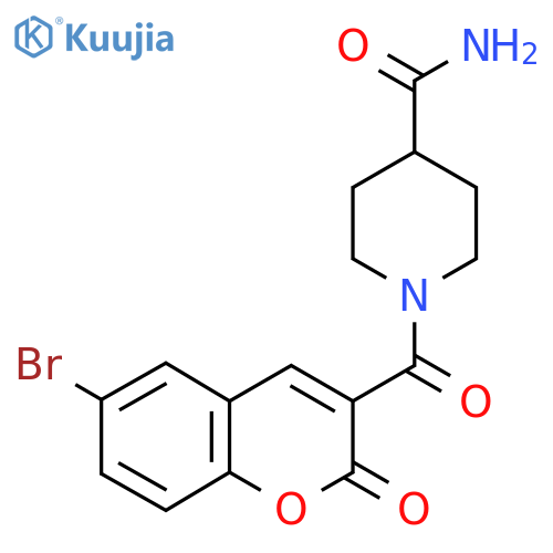 1-(6-bromo-2-oxo-2H-chromene-3-carbonyl)piperidine-4-carboxamide structure