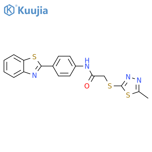 N-[4-(1,3-benzothiazol-2-yl)phenyl]-2-[(5-methyl-1,3,4-thiadiazol-2-yl)sulfanyl]acetamide structure