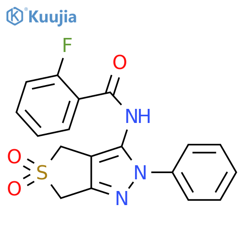 N-{5,5-dioxo-2-phenyl-2H,4H,6H-5lambda6-thieno3,4-cpyrazol-3-yl}-2-fluorobenzamide structure