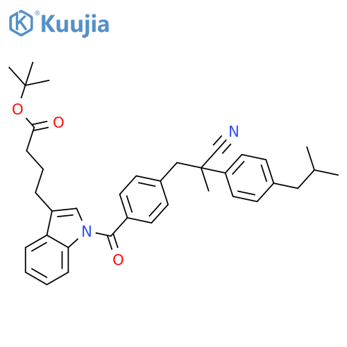 Tert-butyl 4-(1-(4-(2-cyano-2-(4-isobutylphenyl)propyl)benzoyl)-1h-indol-3-yl)butanoate (en)1h-indole-3-butanoic Acid, 1-[4-[2-cyano-2-[4-(2-methylpropyl)phenyl]propyl]benzoyl]-, 1,1-dimethylethyl Ester (en) structure