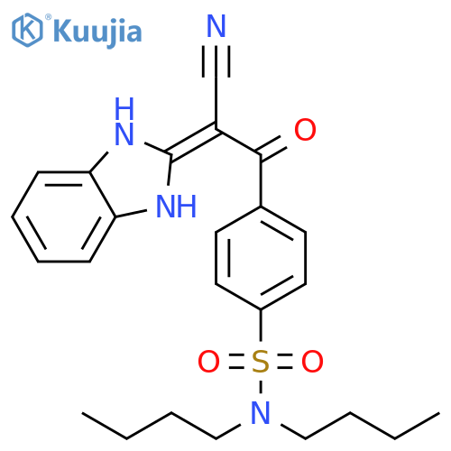 N,N-dibutyl-4-2-cyano-2-(2,3-dihydro-1H-1,3-benzodiazol-2-ylidene)acetylbenzene-1-sulfonamide structure