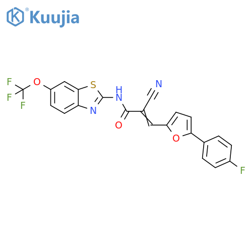 2-Cyano-3-[5-(4-fluorophenyl)-2-furanyl]-N-[6-(trifluoromethoxy)-2-benzothiazolyl]-2-propenamide structure