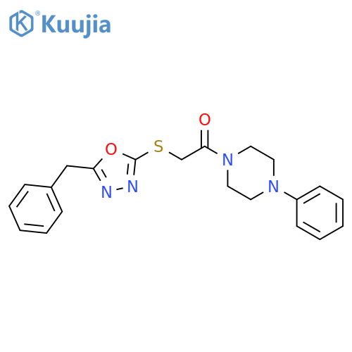 2-(5-benzyl-1,3,4-oxadiazol-2-yl)sulfanyl-1-(4-phenylpiperazin-1-yl)ethan-1-one structure