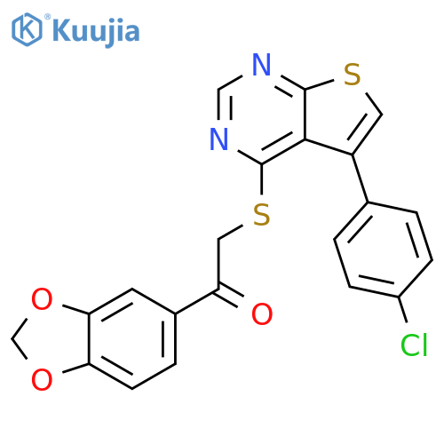 1-(2H-1,3-benzodioxol-5-yl)-2-{[5-(4-chlorophenyl)thieno[2,3-d]pyrimidin-4-yl]sulfanyl}ethan-1-one structure